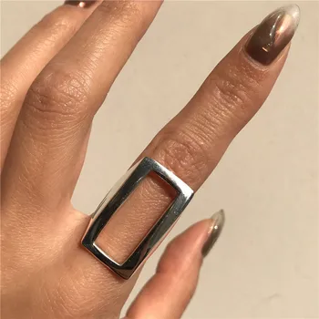 

RUIYI Real 925 Sterling Silver Women Punk Rectangular Niche Rings Minimalist Geometric Adjustable Open Rings For Women Luxury