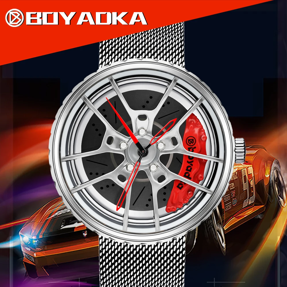2021 Sports Car Wheel Watch Men Fashion Waterproof Men's Quartz Watches Mesh Strap Rim Hub Watch Racing Men Wristwatch