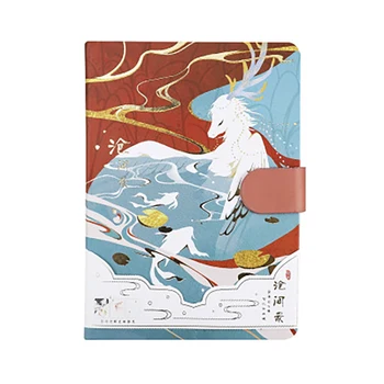 

Chinese Wind Notebook A5 Hot Foil Notepad Magnetic Button Illustration Color Page Notepad Students Small Fresh Hand Book
