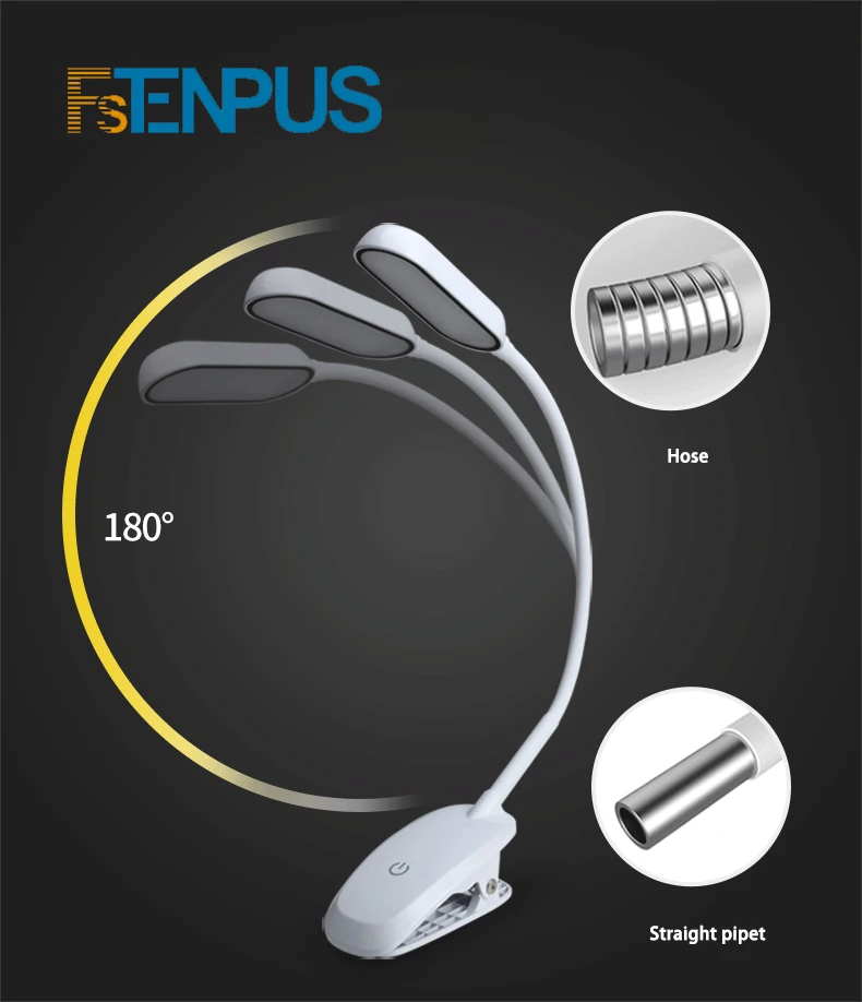 

FSTENPUS CLIP LAMP Led Table Lamp Touch Dimming 360 Degree Rotation Table Lamp Lighting Book Light 5W 1200maAh