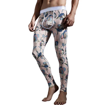 

Men's thermal Underwear Floral Printed Slim Leggings Underpants Tights Warmer Pants Winter Wear Sleep Bottoms