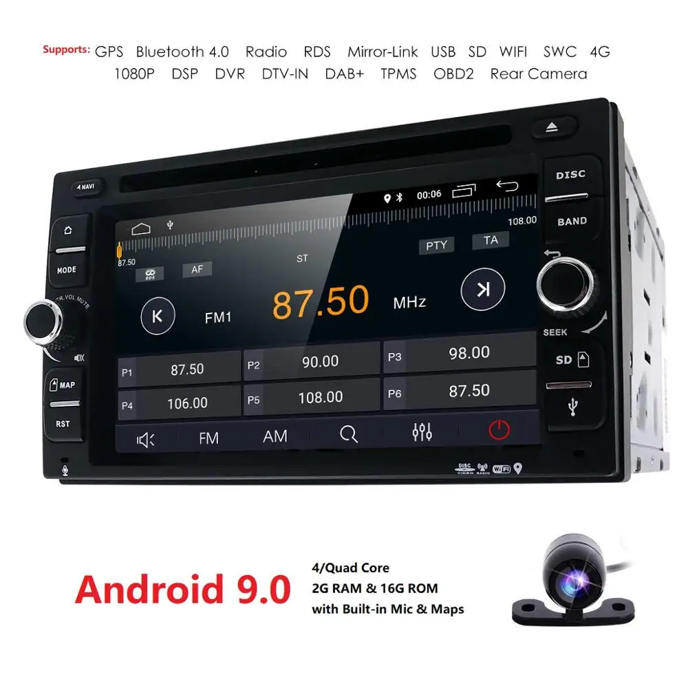 Top Hizpo 6.2 inch Android 8.1 Car Auto Radio DVD Player For Universal Radio Nissan Navgation WiFi Subwoofer 2GB RAM+16GB ROM DTV-IN 3