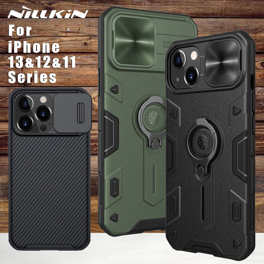 NILLKIN for iPhone 13 12 11 Pro Max Case Finger Ring Holder Shockproof Armor camera protection Mini | Мобильные телефоны и