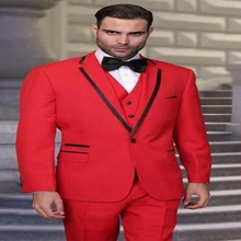 

2022 Hot Sale Notch Lapel Men's Red Suits Custom Made Single Breasted Business Casual Blazer 3 Pieces Skinny(Jacket+Vest+Pants)