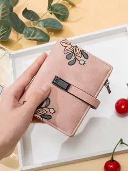 

2020 new ladies short wallet Korean version PU frosted flowers zipper folding wallet women luxury designer wallets