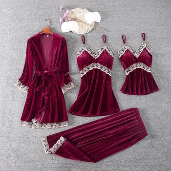 

New Style Four-Piece Set Pajamas Women'S Sexy And Charming Homewear Autumn Winter Spaghetti Strap
