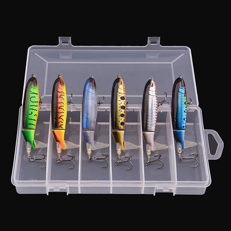 6Pcs with Box Whopper Plopper 100Mm 13G Floating Popper Fishing Lure Artificial Hard Bait Wobbler Rotating Tail Fishing Tackle