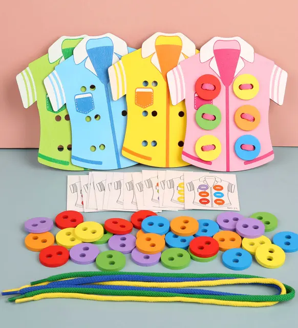 US $8.74 kindergarten supplies clothing buttons wooden handmade toysearly childhood education thread sewing 
