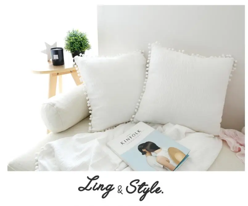 Нордическая мягкая бархатная наволочка для подушки с шариками, декоративная подушка для дивана, кровати, автомобиля, дома 40x40 см, белый цвет
