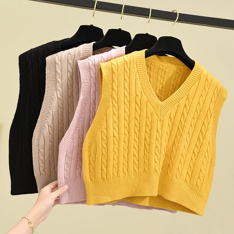 

2019 NEW Spring Autumn Sweater Vest Women V-Neck Knitted Vest Female casual tank tops Sleeveless Twist knit pullovers
