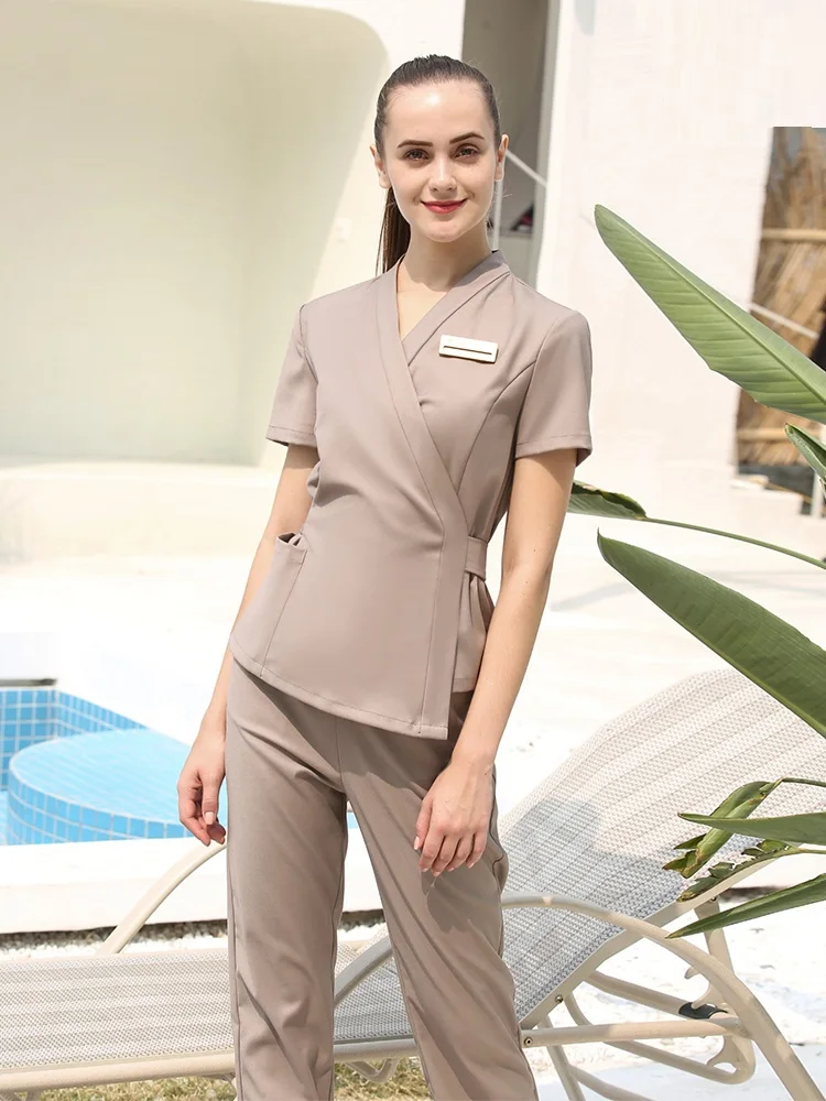 2020 High Quality Uniformes Overalls Khaki Top+Pants 2 Piece Set Hotel Staffs Work Wear Beauty Salon SPA Uniform _ - AliExpress Mobile