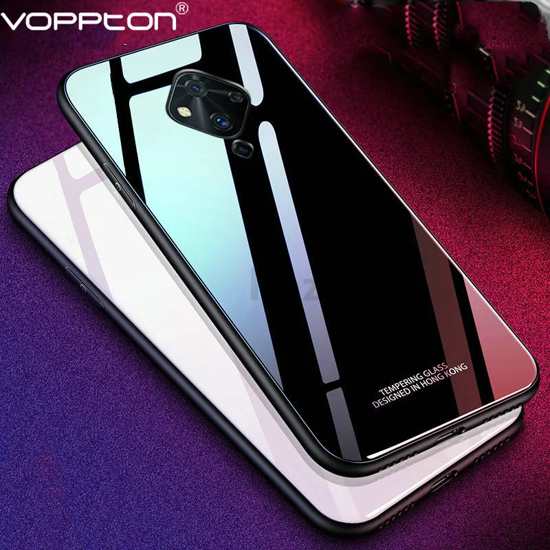 Glossy Tempered Glass Case For VIVO V17 Phone Silicone Frame Hard Back Cover for Pro Neo Shockproof |