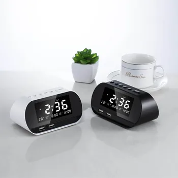 

LED Digital Dual Alarm Mirror Clock Wireless bluetooth FM Radio+2 USB Charger Ports Music Player Snooze Temperature