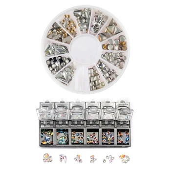 

2 Box Nail Art Crystals Rhinestones 3D Nail Rhinestone Decoration Super Sparkling Nail Art Accessories Decals, 13.2x7.4Cm & Dia.