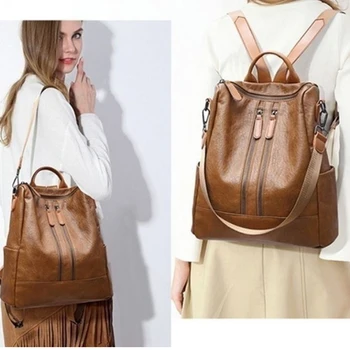 

PU Leather Solid Color Backpack For Women PU Leather Rucksack Womens Knapsack Travel Backpacks Shoulder School Bags Backpack