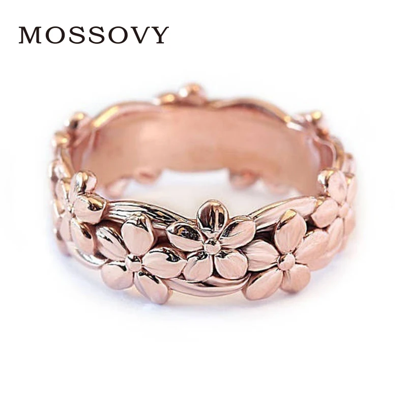 Mossovy Rose Gold Small Sun Flower Engagement Ring for Female Fashion Popular Alloy Wedding Rings Women Jewelry Anillos | Украшения и