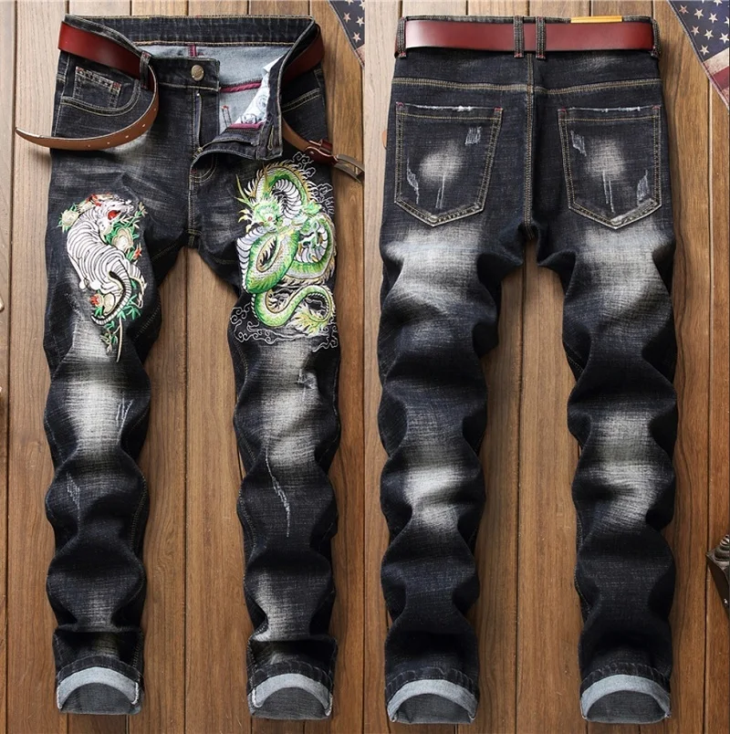 Male hole badge embroidery style denim trousers pants Fashion New Men's Casual Slim Patch Jeans Dropshipping - Цвет: 906