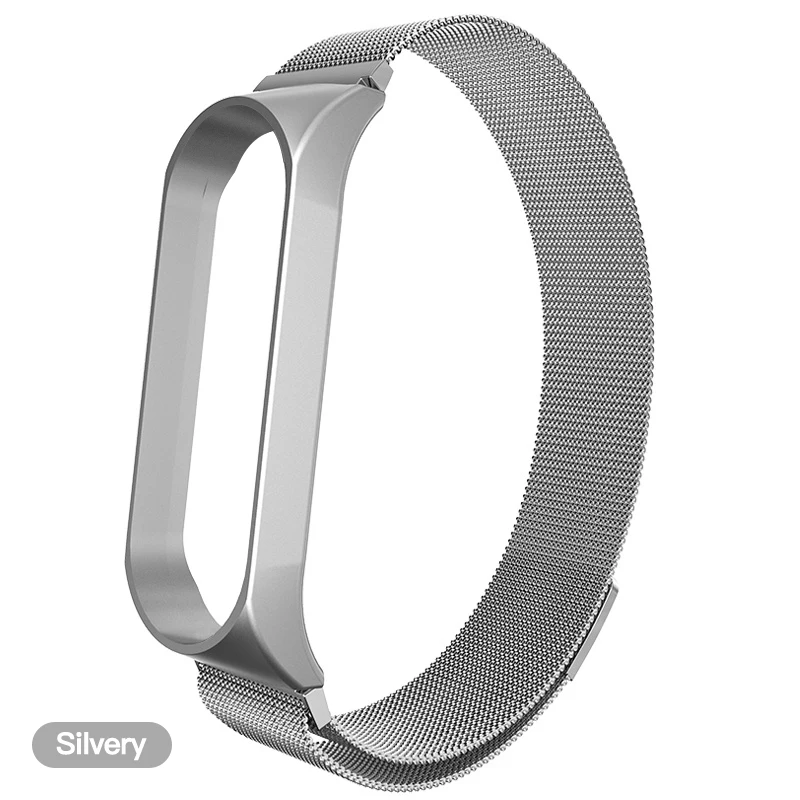 BAPICK металлический ремешок из нержавеющей стали для Xiaomi mi Band 4 3 ремешок Смарт-часы Band mi Band 3 4 браслет Pulseira mi band 4 3 ремешок - Цвет: Silver