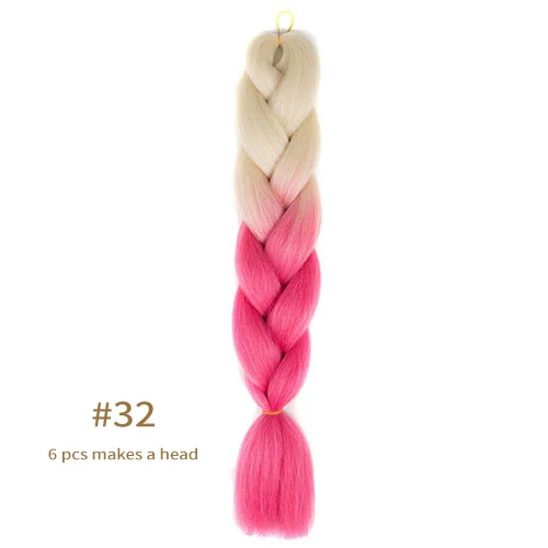 Synthetic jumb Braids Ombre Braiding Hair Extension Box Braid Hair Pink Purple Yellow Golden Colors hair 24inch kanekalons hair B32