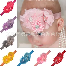 Детский головной убор в европейском и американском стиле; головная повязка для малышей; шифоновая вязаная повязка для волос с жемчугом и разноцветным цветком