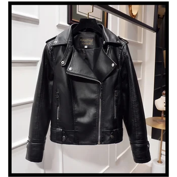 

Women's Leather Jacket Short Spring Motorcycle Korean Slim Coat Black Wild Ladies Leather Jacket Spring Autumn 2020 New L152