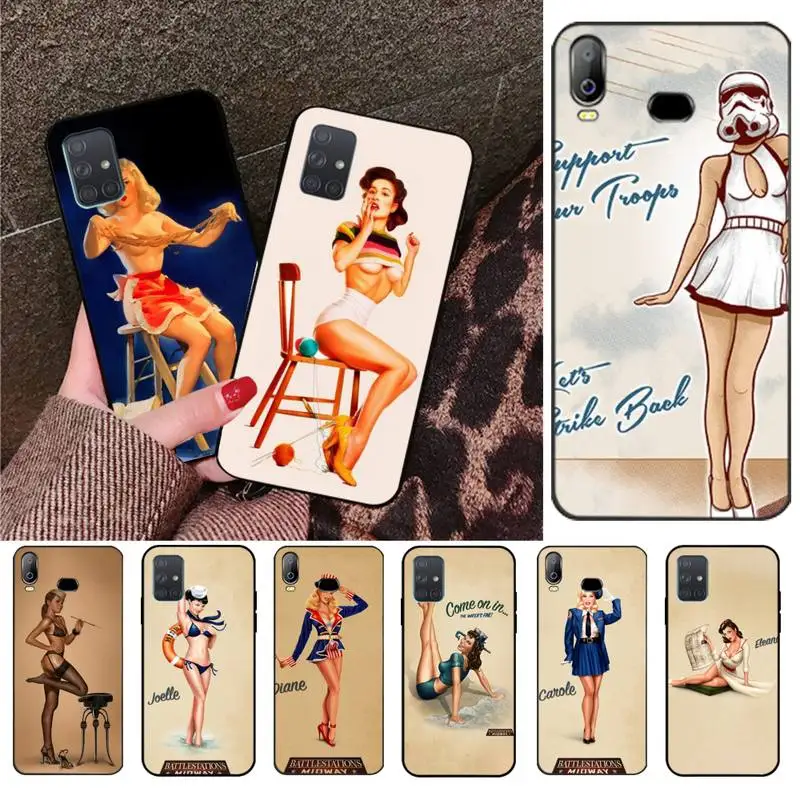 CUTEWANAN мягкий чехол для телефона в винтажном стиле из ТПУ с pinup Girl черный Samsung A10 A20 A30