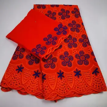 

5+2 Yards Orange Color Swiss Voile Lace In Switzerland African Dry Lace With Stones High Quality African 100% Cotton Fabric Lace