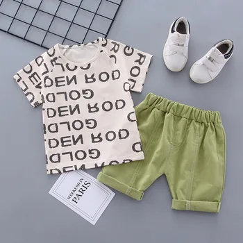 

2020 New Boy Short Sleeve Set Children's Wear Clothes Set Letter Cotton Jacket Pants 2 Piece Boy Baby Casual Set 0-4 Years