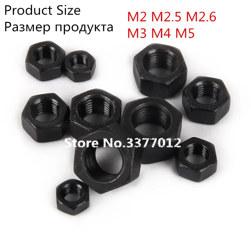 

10pc/lot Black carbon steel 4.8 grade hex nuts M2 M2.5 M2.6 M3 M4 M5
