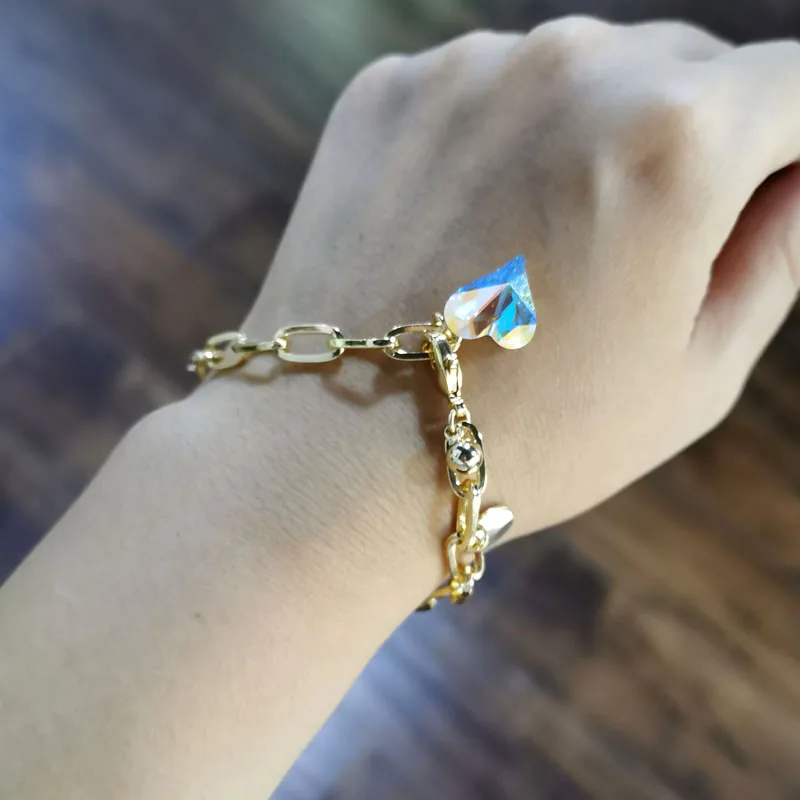 SINLEERY Gorgeous Crystal Heart Friendship Bracelets Yellow Gold Silver Color Chian Beautiful Bracelet Women Jewelry SL153 SSE
