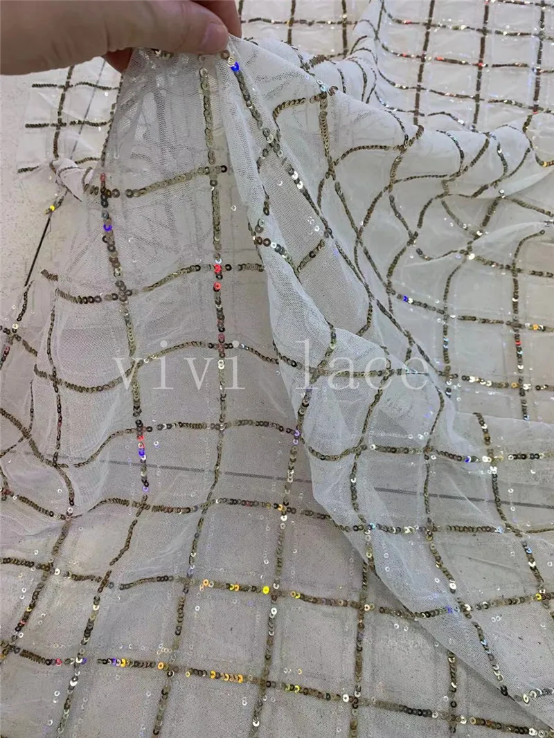 

5yards Vivi lace 2021 NEW collection ww01# light gold sequin embroidery on offwhite tulle lace for sawing bridal fashion dress