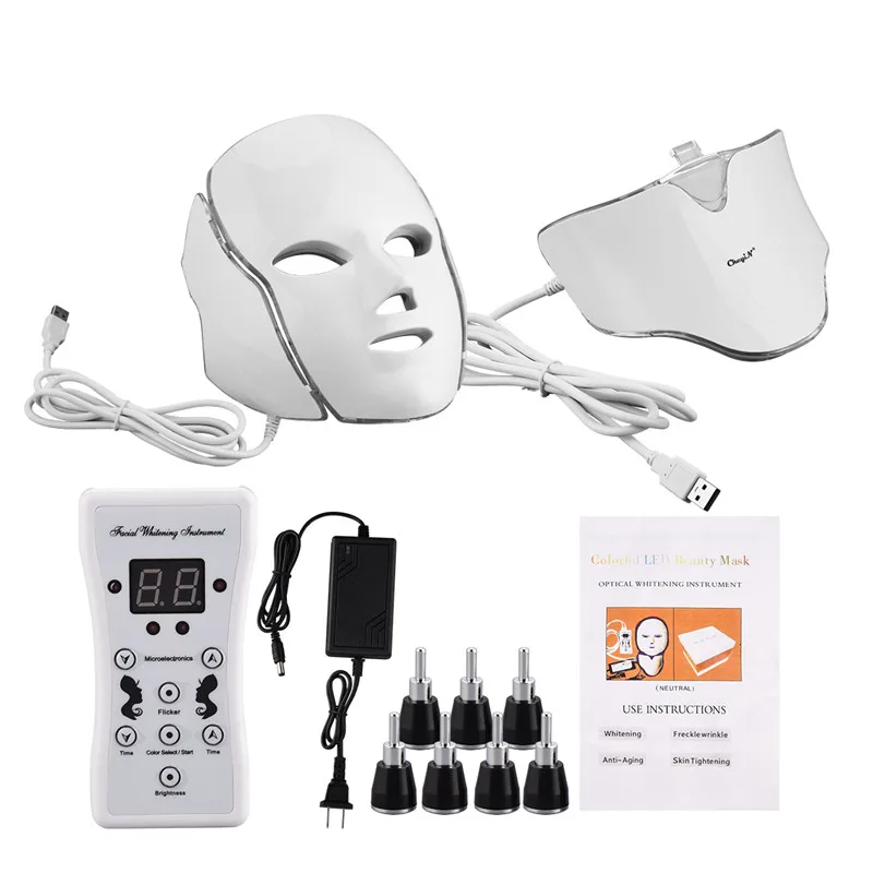 7 цветов светодиодный Фотон терапия маска для шеи лица Электрический
