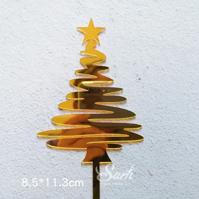 Железный золотой шар, Рождественские елки, топперы для торта, бант, украшение для рождественской вечеринки, детский душ, счастливый год, для выпечки, подарки для любви - Цвет: 2pc acrylic tree