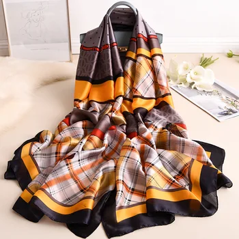 

2019 autumn and winter new British scarf, plaid scarves female fashion silk shawl seaside sunscreen beach towel
