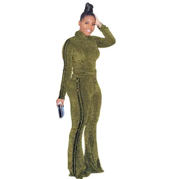 

Autumn Winter Women Two Piece Set Top and Pants Plus Size Tracksuit Sweatsuit Outfit Turtleneck Top and Flare Pants Outfits