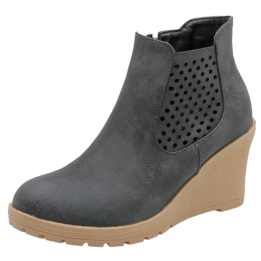 SARAIRIS New Big Size 33-43 Elegant Wedges Booties Ladies Black Ol Ankle Boots Women Comfort High Heels Shoes Woman - Цвет: dark grey thin fur