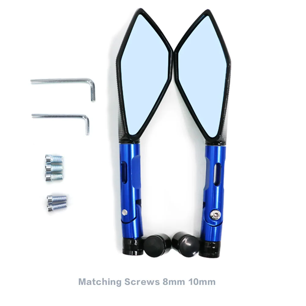 Motorcycle Mirrors Universal CNC Aluminum Handlebar Rear View Blue Anti-glare for Honda Yamaha Suzuki Scooter ktm