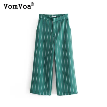 

VomVoa 2020 spring European and American style high waist was thin retro striped print casual wide leg pants tide 27289