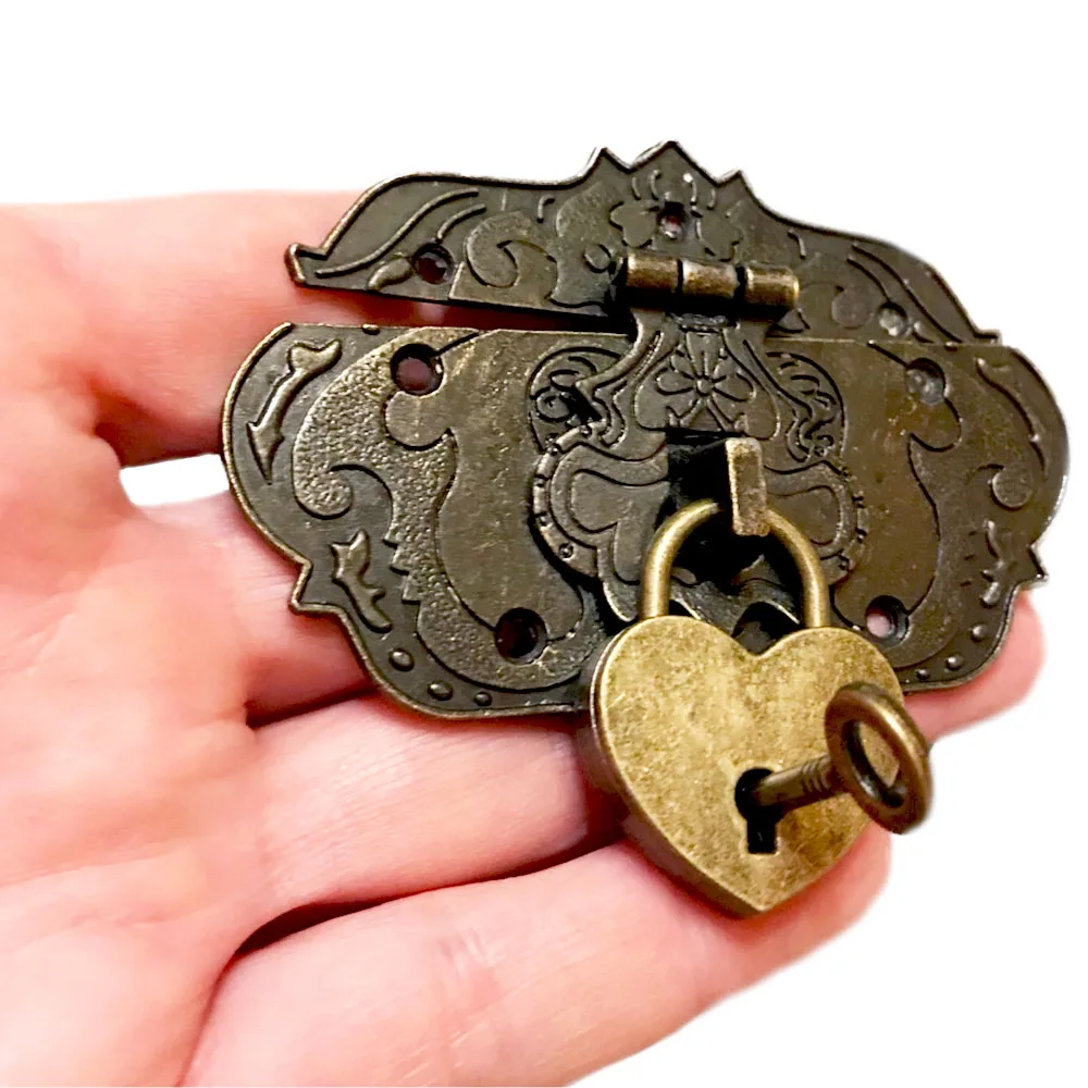 Cabinet Latch Antique Jewelry Box Gift Box Wooden Wine Cases Hasps Latch Vintage Decor Latches Suitcase Buckle Hasp Pack of 2pcs/set