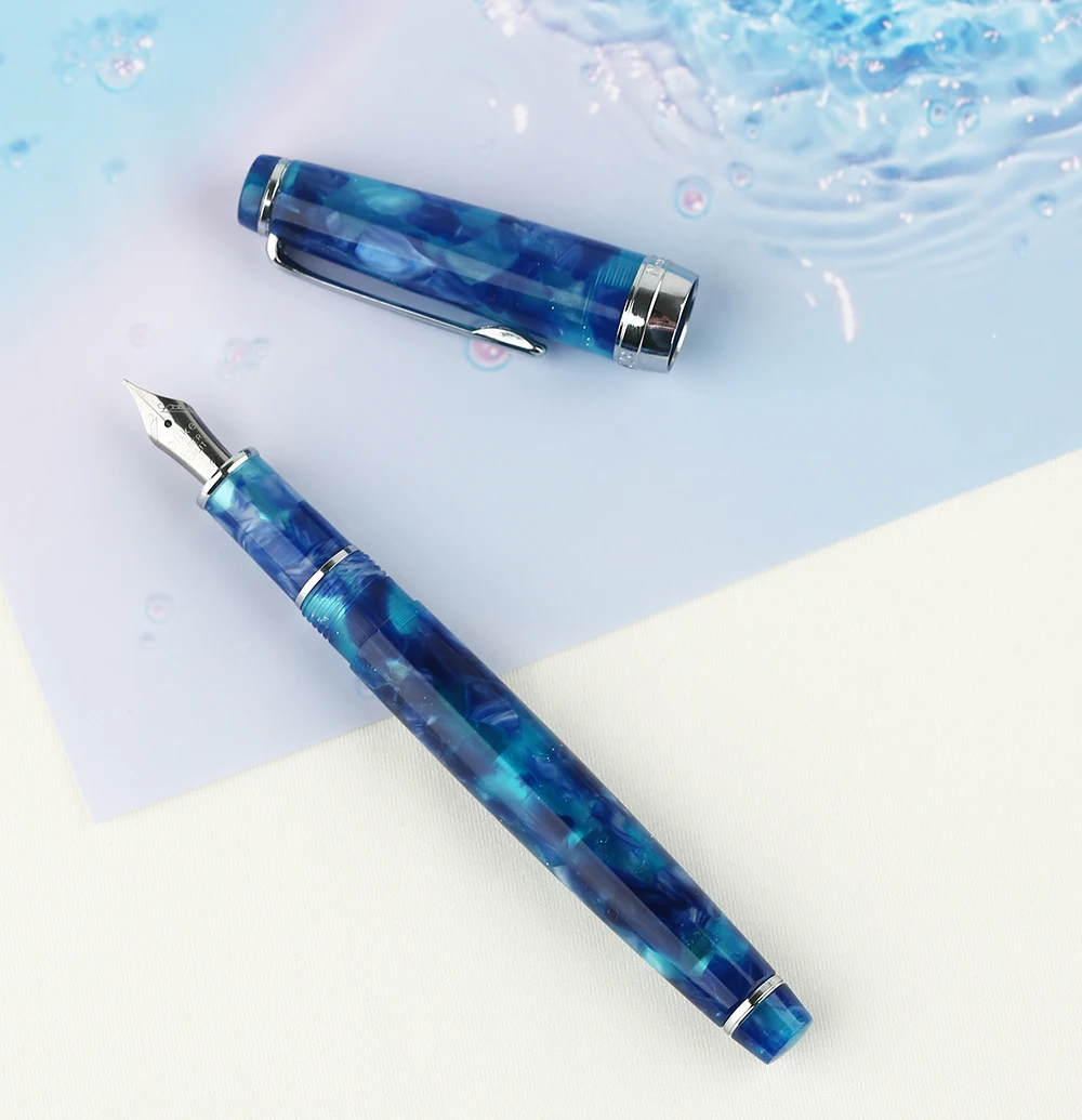 MOONMAN DELIKE авторучка Newmoon серия акриловая смола Iridium EF/F/маленькая изогнутая ручка для письма подарочный набор для бизнеса и офиса - Цвет: Ocean Blue