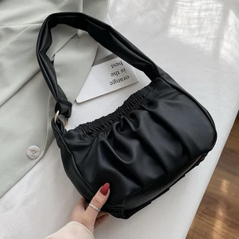 

Candy Color Soft PU Leather Shoulder Bags For Women 2020 New Elegant Pleated Handbags Female Travel Fashion Hand Bag
