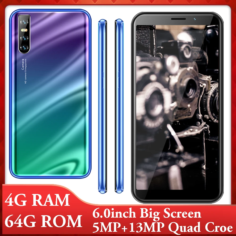 9X android handys 6,0 inch quad core smartphones 4G RAM 64G ROM 5MP + 13MP gesicht ID entsperrt celulars Globale version wifi 3G