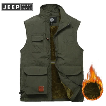 

JEEP SPIRIT Brand Autumn Winter Vest Men Casual Fleece Wool Liner Windbreaker Warm Waistcoat Men With Many Pockets Plus M-6XL