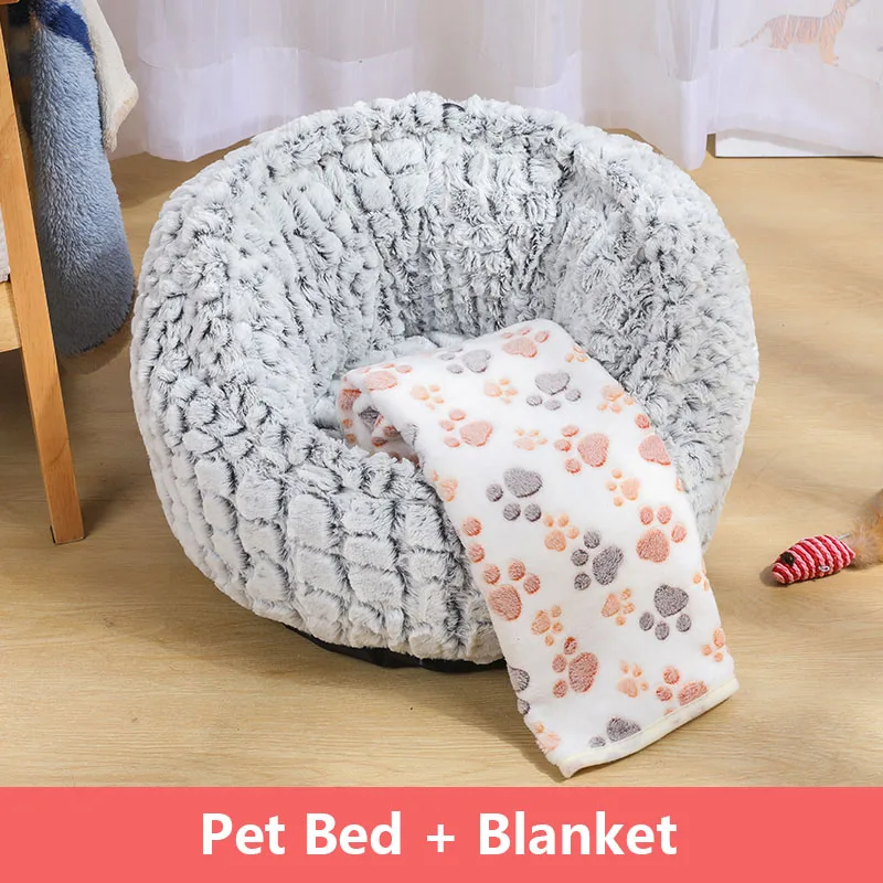 Теплый флисовый, для питомца круглая кровать для питомца подушка для шезлонга для маленьких средних собак кошка зимняя собака Конура для щенка коврик для питомца плюшевая кровать одеяло для кошки - Цвет: 01-Grey-Blanket