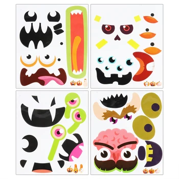 

4pcs funny make a pumpkin ghost paper sticker for Halloween party decoration home Grimace wall stickers Halloween gift supplies