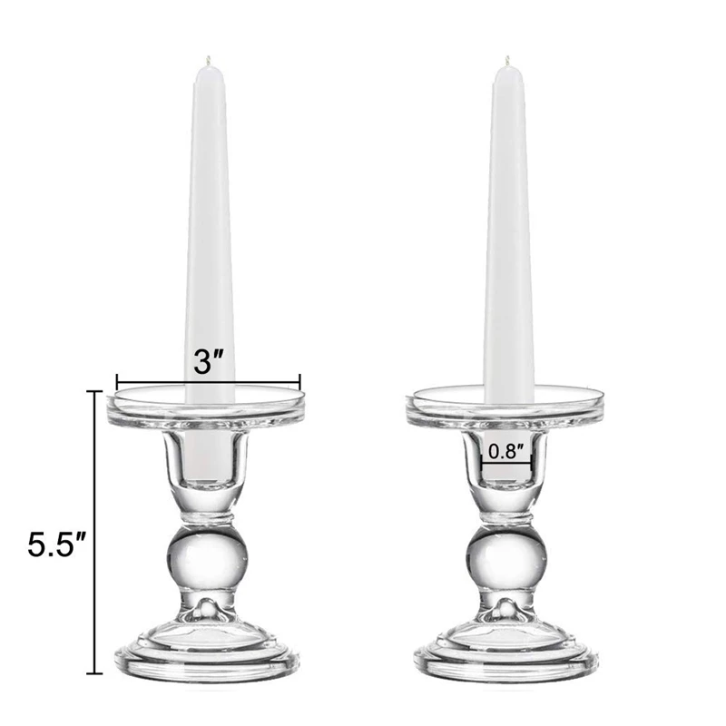 Прозрачный стеклянный держатель свечи в виде колонны, двойная столовая свеча подставка для колонны или столовая свеча палочки (2 упаковки)