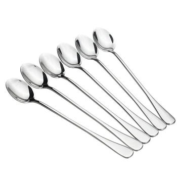 

6pcs/set Long Handled Stainless Steel Mixing Spoon Ice Cream Coffee Spoon Teaspoon Cocktail Stirring Spoon Barware Drinking Tool