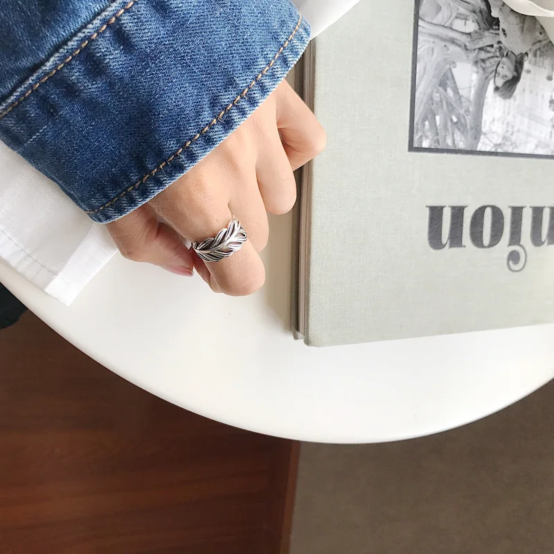 Silvology, 925 пробы, серебряное дерево, лист, улыбка, кольца для лица, Винтажный дизайн, текстура, Япония, Корея, открытые кольца для женщин, вечерние ювелирные изделия
