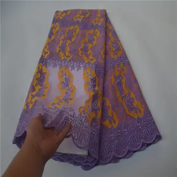 

New Purple African Lace Fabric Embroidered Nigerian Guipure for Wedding High Quality 2020 French Tulle Lace Fabric with Beads