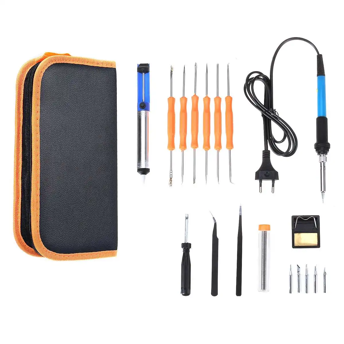 

EU/US Plug 60W 110V 220V Thermoregulator Soldering Iron Kit Desoldering Pump Solder Wire 5pcs tips Portable Welding Repair Tool